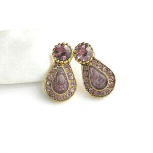 Vintage 90s lavender purple crystal and enamel  stud earrings